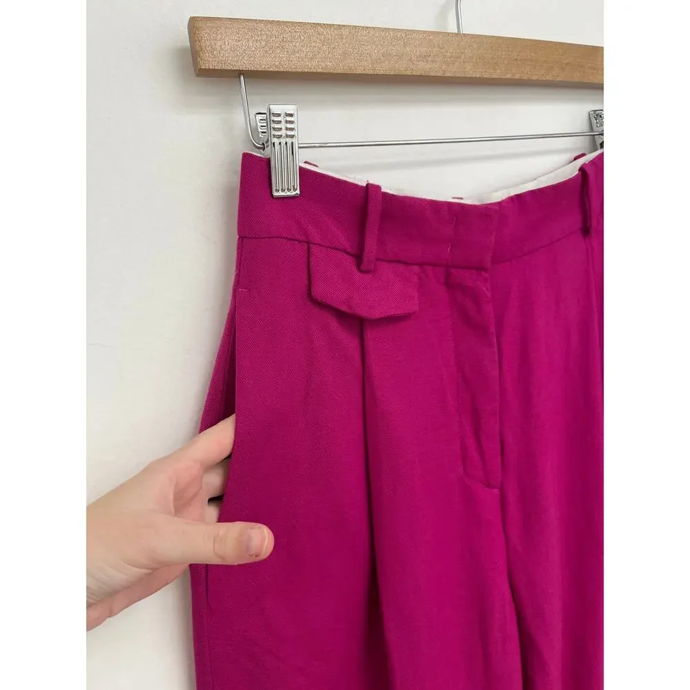 COS Relaxed Pleated Linen-Blend Wide-Leg Trousers Pink Colorful Work - Size 2